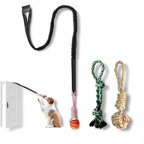لعبة Bungee Dog التفاعلية: حزام مقوى ، مجموعة 3-في 1 مضغ (كرة حبل ، كرة مطاطية ، حبل مزدوج الحبل)-معلقة الأشجار الداخلية/الخارجية للكلاب الصغيرة ، شد الحبل ، اللعب المنفرد ، 3pcs in Kuwait