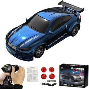 Desktop Drift Car, 1/64 Scale Mini RC Drift Car with LED Lights, Remote Control Vehicle with Electronic Locator, 4WD Mini RC Drift Cars for Race, Children's Gifts and Toys (KF20 Black) in Saudi Arabia