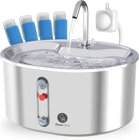 Stainless Steel Cat Water Fountain: 108oz/3.2L Water Fountains for Cats Indoor, Cat Water Fountain, Ultra Quiet, Water Level Window, Pet Water Fountain Bundle with 4 Extra Filters and Motion Sensor in Saudi Arabia