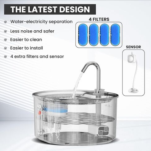 Stainless Steel Cat Water Fountain: 108oz/3.2L Water Fountains for Cats Indoor, Cat Water Fountain, Ultra Quiet, Water Level Window, Pet Water Fountain Bundle with 4 Extra Filters and Motion Sensor in Saudi Arabia