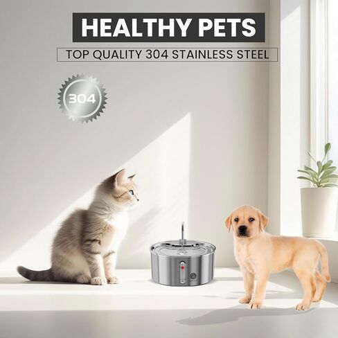 Stainless Steel Cat Water Fountain: 108oz/3.2L Water Fountains for Cats Indoor, Cat Water Fountain, Ultra Quiet, Water Level Window, Pet Water Fountain Bundle with 4 Extra Filters and Motion Sensor in Saudi Arabia