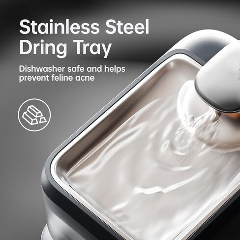 Cordless Pet Water Fountain, Automatic Cat Water Founatin Battery Operated, 4.5L with Stainless Steel Tray for Cats Dogs Multiple Pets Indoor, Wirelss Water Pump and Ultra-Quiet S7 Air Grey in Kuwait