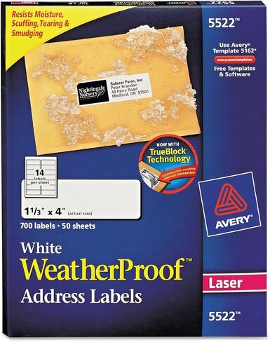 Waterproof Address Labels with TrueBlock and Sure Feed, Laser Printers, 1.33 x 4, White, 14/Sheet, 50 Sheets/Pack in Saudi Arabia