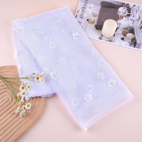 Pearl Tulle 10FT Extra-Wide Tulle with Pearls, 60 x 120 Inches Soft Sheer Fabric in Multiple Colors for Wedding Arch, Party, Baby Shower, Birthday, Veil, Dress and Home Decor (Black) in Kuwait