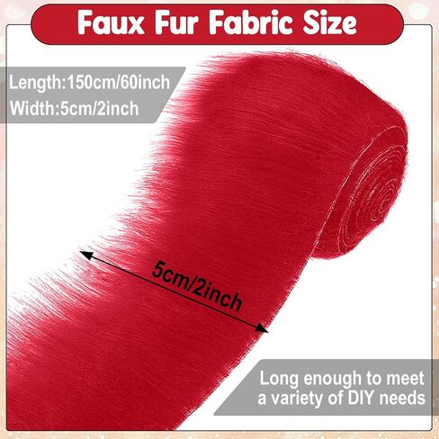 Dark Red 2x60Inch Faux Fur Shaggy Plush Faux Fur, Fabric Precut Strips Fluffy Fuzzy Faux Fur, Craft Beard Hair, Beard Miniature Dolls Rugs Mats Gift, Winter Halloween Christmas Costume Party Decor in Kuwait