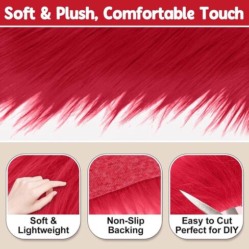 Dark Red 2x60Inch Faux Fur Shaggy Plush Faux Fur, Fabric Precut Strips Fluffy Fuzzy Faux Fur, Craft Beard Hair, Beard Miniature Dolls Rugs Mats Gift, Winter Halloween Christmas Costume Party Decor in Kuwait