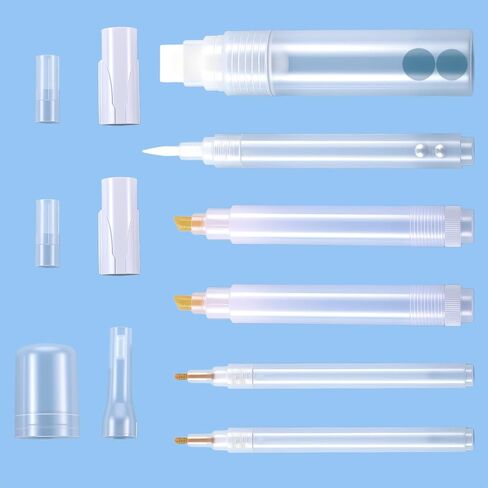 Acrylic Paint Markers, 6 Empty Fillable Pen 3 6 15 mm Tips, Refillable Paint Pen White, Round Tilted Flat Head Fine Tip Markers for Graffiti Watercolor Rock Painting Glass Paper Drawing in Saudi Arabia