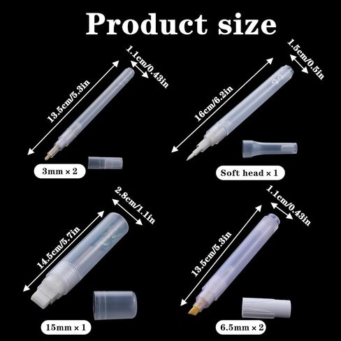 Acrylic Paint Markers, 6 Empty Fillable Pen 3 6 15 mm Tips, Refillable Paint Pen White, Round Tilted Flat Head Fine Tip Markers for Graffiti Watercolor Rock Painting Glass Paper Drawing in Saudi Arabia