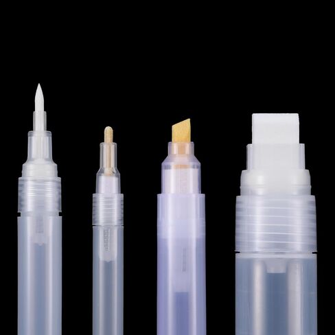 Acrylic Paint Markers, 6 Empty Fillable Pen 3 6 15 mm Tips, Refillable Paint Pen White, Round Tilted Flat Head Fine Tip Markers for Graffiti Watercolor Rock Painting Glass Paper Drawing in Saudi Arabia