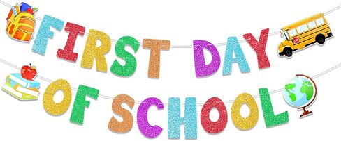 Howaf اليوم الأول من Banner School Glitter ، العودة إلى راية الحفلة المدرسية للترحيب مرة أخرى في الديكور المدرسي ، اليوم الأول من علم اللوازم المدرسية ، اليوم الأول من المدارس جارلاند لمدرسة الفصل الدراسي in Saudi Arabia