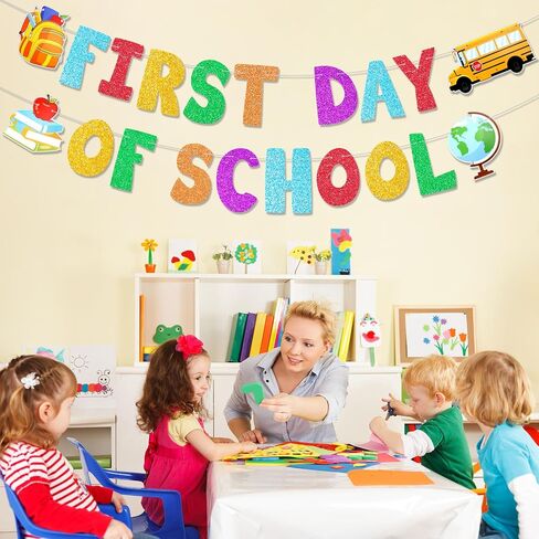 Howaf اليوم الأول من Banner School Glitter ، العودة إلى راية الحفلة المدرسية للترحيب مرة أخرى في الديكور المدرسي ، اليوم الأول من علم اللوازم المدرسية ، اليوم الأول من المدارس جارلاند لمدرسة الفصل الدراسي in Saudi Arabia
