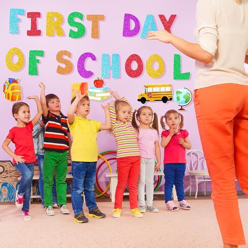 Howaf اليوم الأول من Banner School Glitter ، العودة إلى راية الحفلة المدرسية للترحيب مرة أخرى في الديكور المدرسي ، اليوم الأول من علم اللوازم المدرسية ، اليوم الأول من المدارس جارلاند لمدرسة الفصل الدراسي in Saudi Arabia