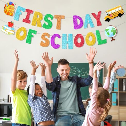 Howaf اليوم الأول من Banner School Glitter ، العودة إلى راية الحفلة المدرسية للترحيب مرة أخرى في الديكور المدرسي ، اليوم الأول من علم اللوازم المدرسية ، اليوم الأول من المدارس جارلاند لمدرسة الفصل الدراسي in Saudi Arabia