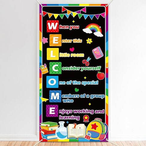 Welcome Classroom Door Cover Banner Decorations Back To School Door Cover Porch Sign When You Enter This Classroom Hanging Banner Photo Background Wall Decor for Home Classroom Decorations Supplies in Saudi Arabia