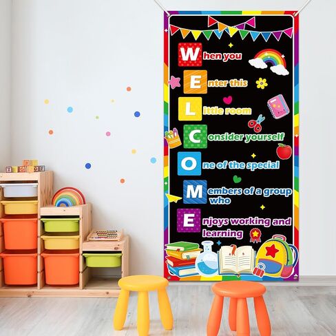 Welcome Classroom Door Cover Banner Decorations Back To School Door Cover Porch Sign When You Enter This Classroom Hanging Banner Photo Background Wall Decor for Home Classroom Decorations Supplies in Saudi Arabia