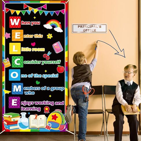Welcome Classroom Door Cover Banner Decorations Back To School Door Cover Porch Sign When You Enter This Classroom Hanging Banner Photo Background Wall Decor for Home Classroom Decorations Supplies in Saudi Arabia