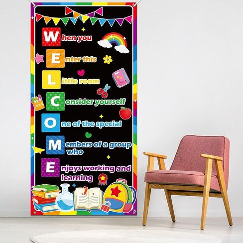 Welcome Classroom Door Cover Banner Decorations Back To School Door Cover Porch Sign When You Enter This Classroom Hanging Banner Photo Background Wall Decor for Home Classroom Decorations Supplies in Saudi Arabia