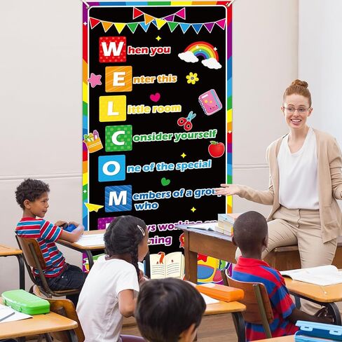 Welcome Classroom Door Cover Banner Decorations Back To School Door Cover Porch Sign When You Enter This Classroom Hanging Banner Photo Background Wall Decor for Home Classroom Decorations Supplies in Saudi Arabia