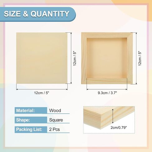 MECCANIXITY 2 Pack Wood Canvas Boards, 5x5 Inch Art Canvases Square Unfinished Wood Panel for Painting, Crafts, DIY Projects, Pouring Art in Saudi Arabia