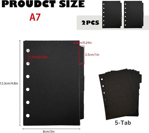 DY.2EN A7 BINDER DISIDERS لـ 6 ثقوب رنين ، 1/5 علامات التبويب ، حزمة من مجموعتين (10pcstotal) ، ورقة سوداء قوية ، لمكتب المدرسة. in Kuwait