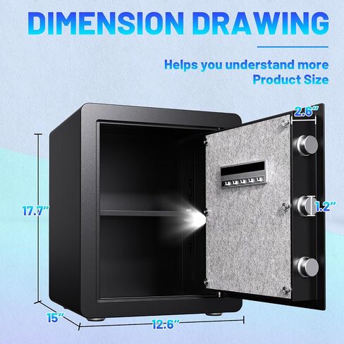 2.5 Cuft Safe Box مقاوم للماء مقاوم للماء مقابل المال آمن للمنزل الآمن للمنزل البيومترية الخزائن الصغيرة مع أرفف قابلة للإزالة لضوء LED النقدي للفندق المكتبي استخدام خزانات إثبات مياه الحريق in Saudi Arabia