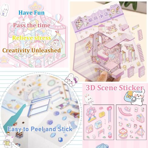 10 مجموعات مشهد ملصق ثلاثي الأبعاد ، علاج الملصقات DIY ، ملصقات Kawaii ثلاثية الأبعاد للبالغين فتيات الأطفال ، بناء ملصقات المشهد الخاصة بك مجموعة مريحة غرفة صغيرة لطيفة المنزل ، الإغاثة مرور الوقت in Kuwait