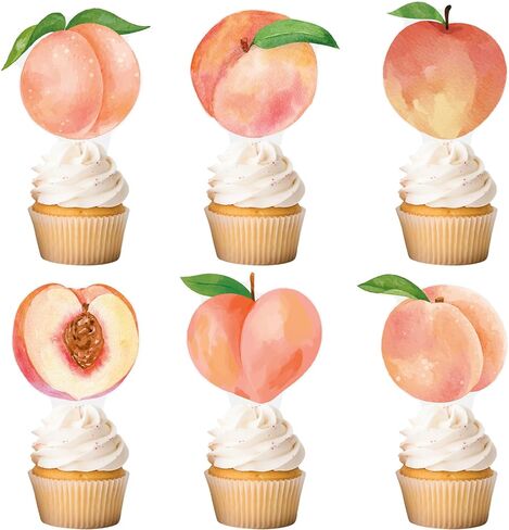 Peach Cupcake Toppers Peach Birthday Party Decorations 48pcs Peach Cupcake يختار الخوخ الحلو ثمار الديكور لأحد اللوازم الحلوة in Saudi Arabia