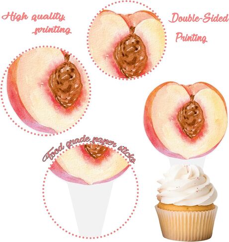 Peach Cupcake Toppers Peach Birthday Party Decorations 48pcs Peach Cupcake يختار الخوخ الحلو ثمار الديكور لأحد اللوازم الحلوة in Saudi Arabia