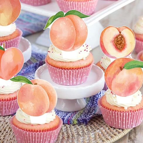 Peach Cupcake Toppers Peach Birthday Party Decorations 48pcs Peach Cupcake يختار الخوخ الحلو ثمار الديكور لأحد اللوازم الحلوة in Saudi Arabia