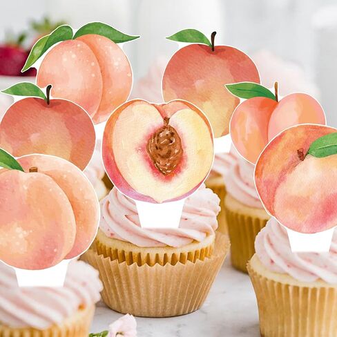 Peach Cupcake Toppers Peach Birthday Party Decorations 48pcs Peach Cupcake يختار الخوخ الحلو ثمار الديكور لأحد اللوازم الحلوة in Saudi Arabia