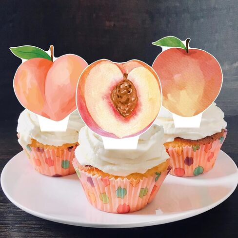 Peach Cupcake Toppers Peach Birthday Party Decorations 48pcs Peach Cupcake يختار الخوخ الحلو ثمار الديكور لأحد اللوازم الحلوة in Saudi Arabia