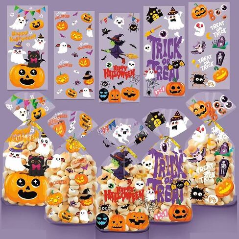 Dulinlin 50pcs هالوين أكياس علاج ، أكياس حلوى هالوين سعيدة ، أكياس هالويينات من الهالوينز ، أكياس هدايا خدعة أو معالجة اليقطين مع روابط تويست لزخارف الحفلات. in Saudi Arabia