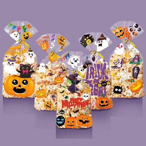 Dulinlin 50pcs هالوين أكياس علاج ، أكياس حلوى هالوين سعيدة ، أكياس هالويينات من الهالوينز ، أكياس هدايا خدعة أو معالجة اليقطين مع روابط تويست لزخارف الحفلات. in Saudi Arabia