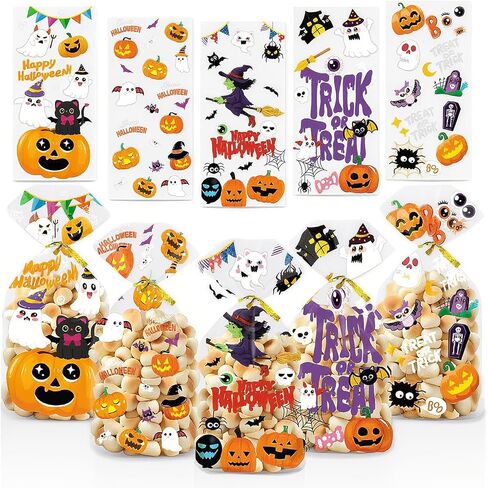 Dulinlin 50pcs هالوين أكياس علاج ، أكياس حلوى هالوين سعيدة ، أكياس هالويينات من الهالوينز ، أكياس هدايا خدعة أو معالجة اليقطين مع روابط تويست لزخارف الحفلات. in Saudi Arabia