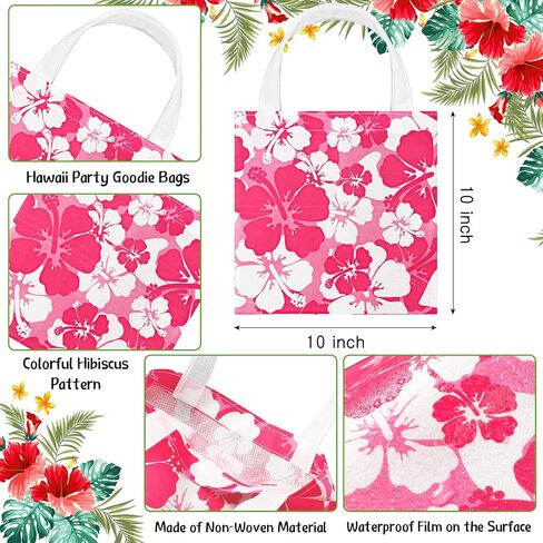 Taling 24 PCS حفلة هاواي تفضيل حقائب الكركديه Tiki Luau Goodie Gift Bags مع مقبض للأطفال لوازم عيد ميلاد الصيف غير المنسوجة in Saudi Arabia