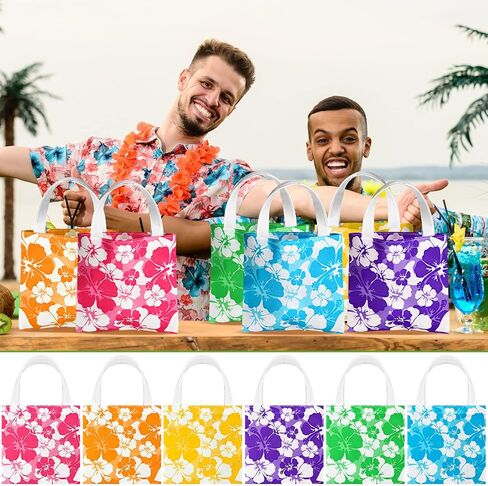 Taling 24 PCS حفلة هاواي تفضيل حقائب الكركديه Tiki Luau Goodie Gift Bags مع مقبض للأطفال لوازم عيد ميلاد الصيف غير المنسوجة in Saudi Arabia