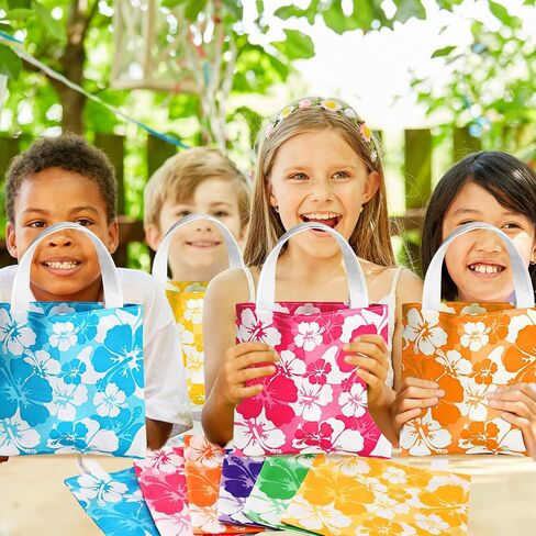 Taling 24 PCS حفلة هاواي تفضيل حقائب الكركديه Tiki Luau Goodie Gift Bags مع مقبض للأطفال لوازم عيد ميلاد الصيف غير المنسوجة in Saudi Arabia