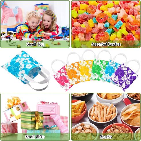 Taling 24 PCS حفلة هاواي تفضيل حقائب الكركديه Tiki Luau Goodie Gift Bags مع مقبض للأطفال لوازم عيد ميلاد الصيف غير المنسوجة in Saudi Arabia