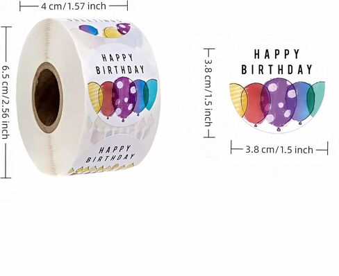 500pcs Happy Birthday Stickers, 1.5 Inch Round Waterproof Labels - Colorful Cartoon Party Decor for Kids Adults, Gift Box, Cake, Cards (6 Designs) (White) in Saudi Arabia