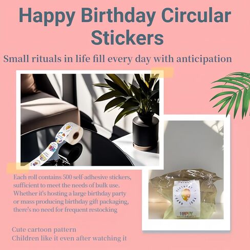 500pcs Happy Birthday Stickers, 1.5 Inch Round Waterproof Labels - Colorful Cartoon Party Decor for Kids Adults, Gift Box, Cake, Cards (6 Designs) (White) in Saudi Arabia