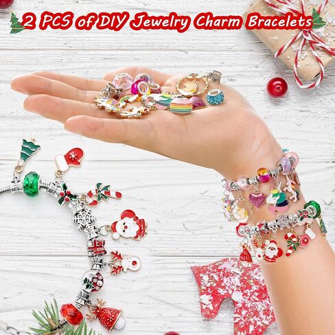 Christmas Advent Calendar Bracelets 2025, 24 Days Xmas Theme Countdown Calendar with 2pcs DIY Charm Bracelets & necklaces Kits, Christmas Surprise for Girls Kids Teens Adult Women(Red-Christmas) in Saudi Arabia
