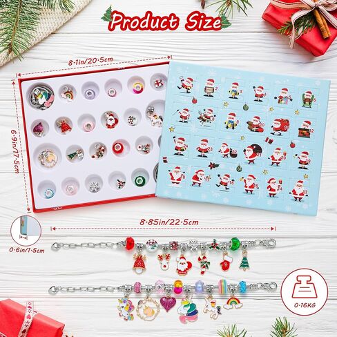 Christmas Advent Calendar Bracelets 2025, 24 Days Xmas Theme Countdown Calendar with 2pcs DIY Charm Bracelets & necklaces Kits, Christmas Surprise for Girls Kids Teens Adult Women(Red-Christmas) in Saudi Arabia