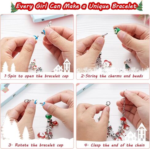 Christmas Advent Calendar Bracelets 2025, 24 Days Xmas Theme Countdown Calendar with 2pcs DIY Charm Bracelets & necklaces Kits, Christmas Surprise for Girls Kids Teens Adult Women(Red-Christmas) in Saudi Arabia