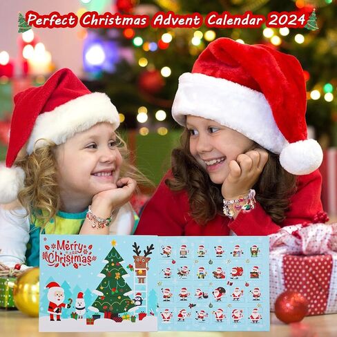 Christmas Advent Calendar Bracelets 2025, 24 Days Xmas Theme Countdown Calendar with 2pcs DIY Charm Bracelets & necklaces Kits, Christmas Surprise for Girls Kids Teens Adult Women(Red-Christmas) in Saudi Arabia