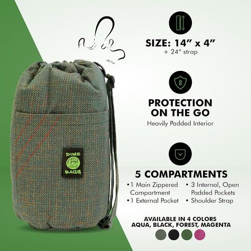 DIME BAGS - Drawstring Tube, Padded Bag, 5 Compartments, w/Carabiner Loop, Convenient, Durable (Earth, 10") in Kuwait