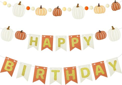 Epakh 3 Pcs Fall Happy Birthday Banner Little Pumpkin Birthday Garland for Girls or Kids Fall Wall Decor for Classroom, Halloween Party Decorations in Saudi Arabia