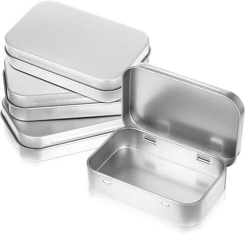 4 Pack Silver Metal Rectangular Empty Hinged Tins Box Containers, Empty Craft Containers Mini Portable Small Storage Container Kit with Lid for DIY Use, Home Storage in Saudi Arabia