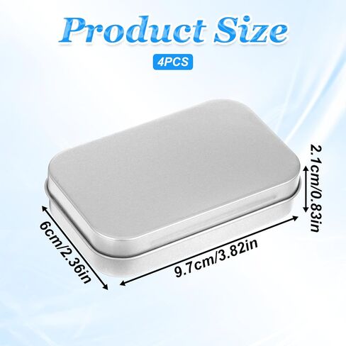 4 Pack Silver Metal Rectangular Empty Hinged Tins Box Containers, Empty Craft Containers Mini Portable Small Storage Container Kit with Lid for DIY Use, Home Storage in Saudi Arabia