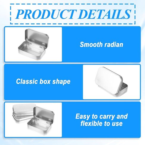 4 Pack Silver Metal Rectangular Empty Hinged Tins Box Containers, Empty Craft Containers Mini Portable Small Storage Container Kit with Lid for DIY Use, Home Storage in Saudi Arabia