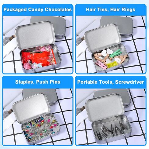 4 Pack Silver Metal Rectangular Empty Hinged Tins Box Containers, Empty Craft Containers Mini Portable Small Storage Container Kit with Lid for DIY Use, Home Storage in Saudi Arabia